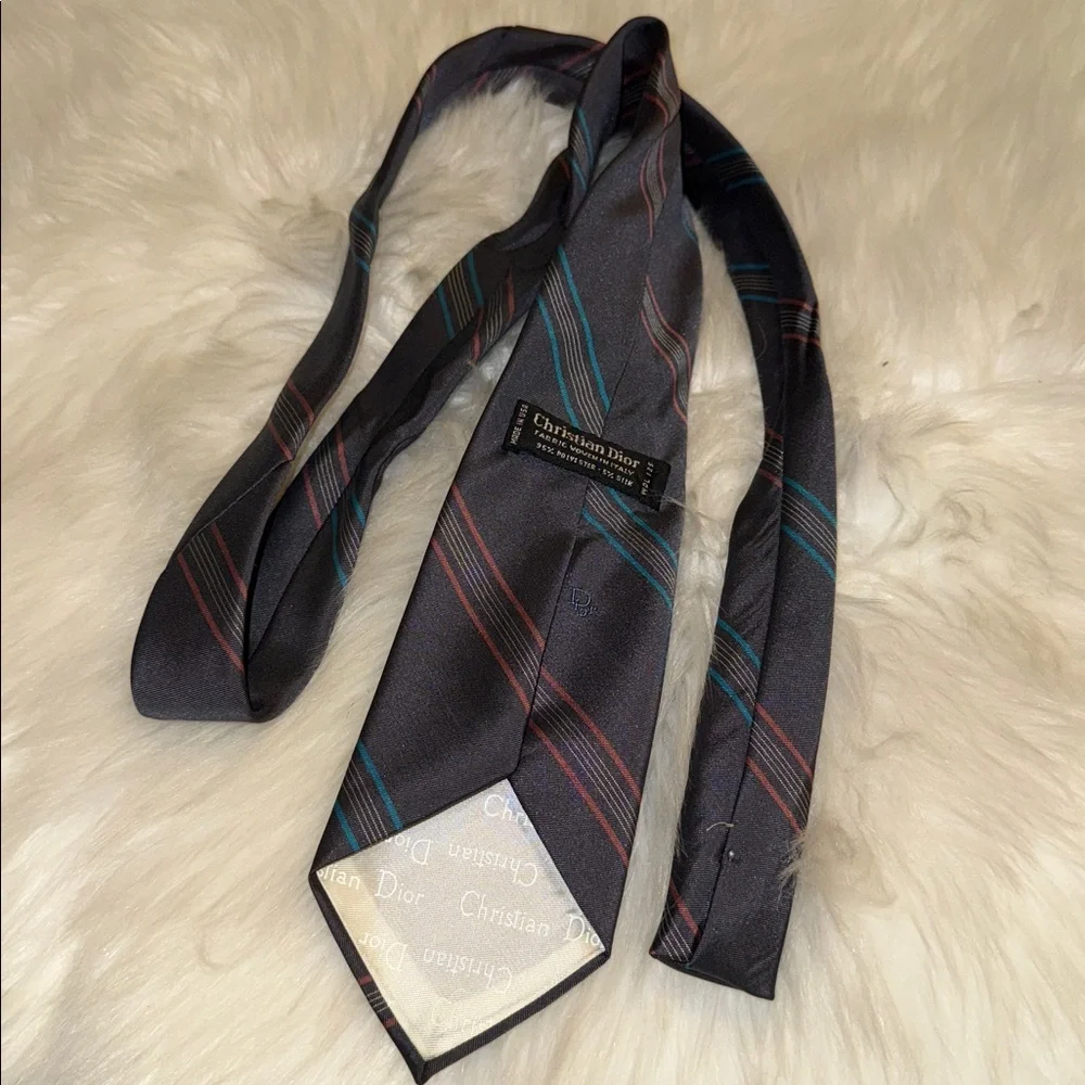Dior Gray Tie with Red and Blue Stripes